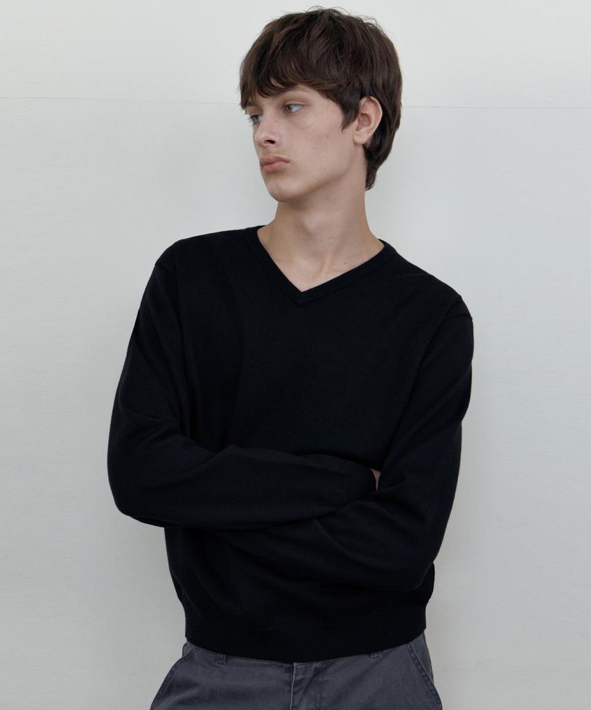 WEDNESDAY OASIS Washable Soft V-Neck Knit_Black(Wcb6Kn104)