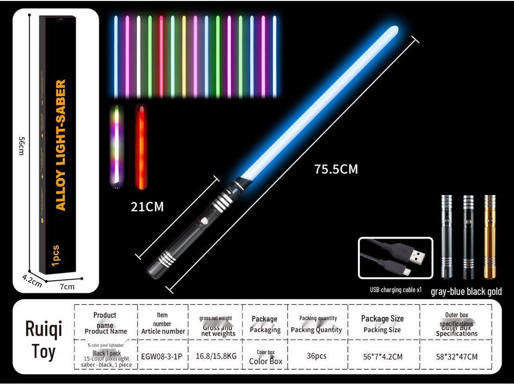 Dual RGB 15-Color Metal Lightsaber Toy - Star Wars Force Laser Sword for Dueling