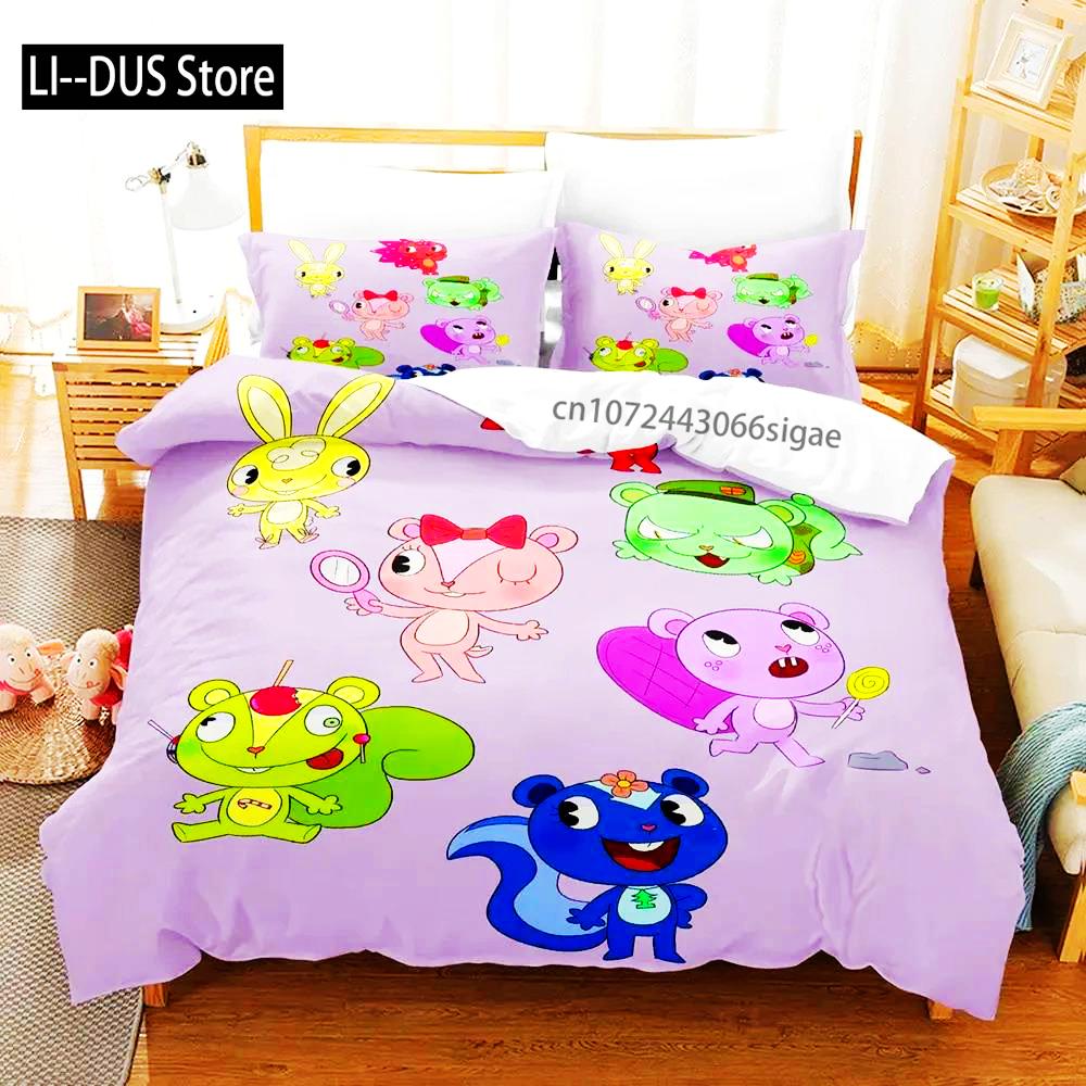 Juego de Funda Nórdica de Happy Tree Friends Anime Para Habitación de Niños Individual Twin Full Queen King Size 2024 Funda de Colcha Funda de Almohada