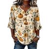 Women's Casual Halloween Print V-Neck Ruffle Sleeve Loose Fit Top