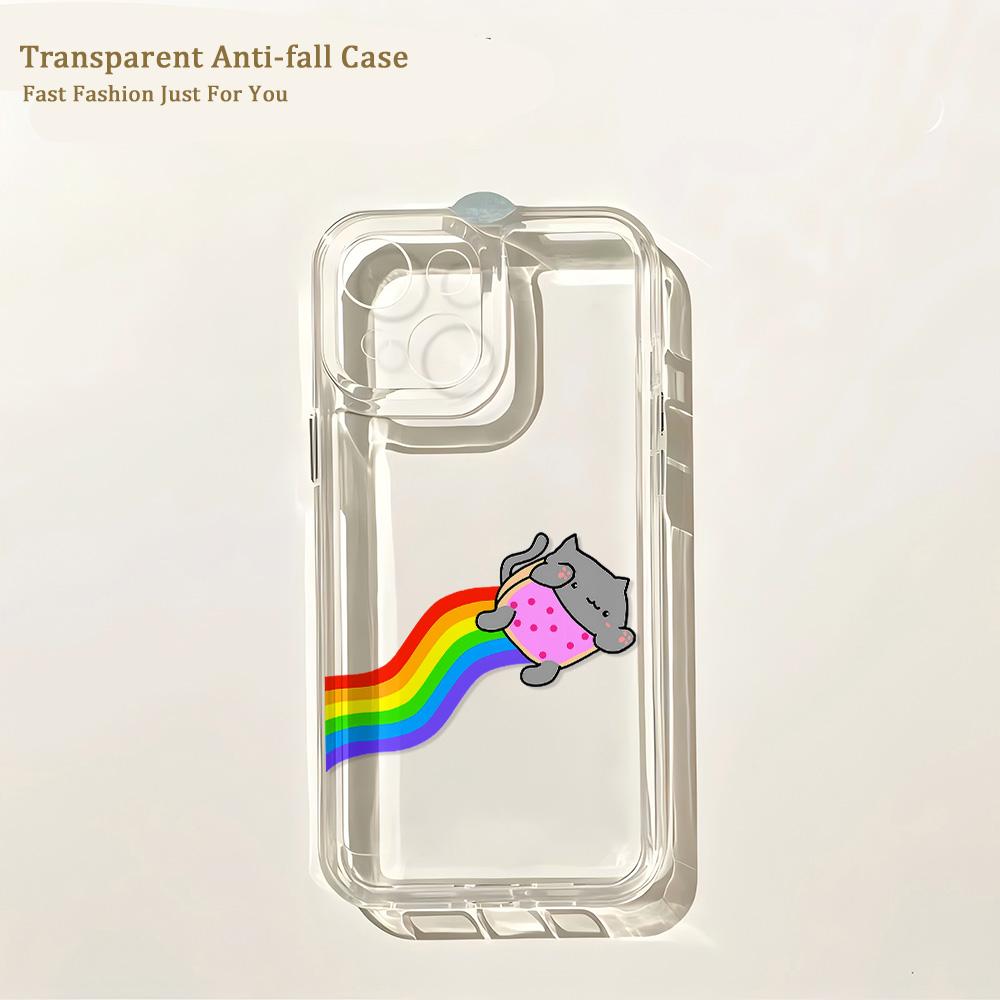 Phone Case For IPhone 17 16 16e 15 14 13 12 11 Mini Pro Max X XR XSMax 7 8 Air Plus Transparent Back Cover Cute N-Nyan Cat Hot