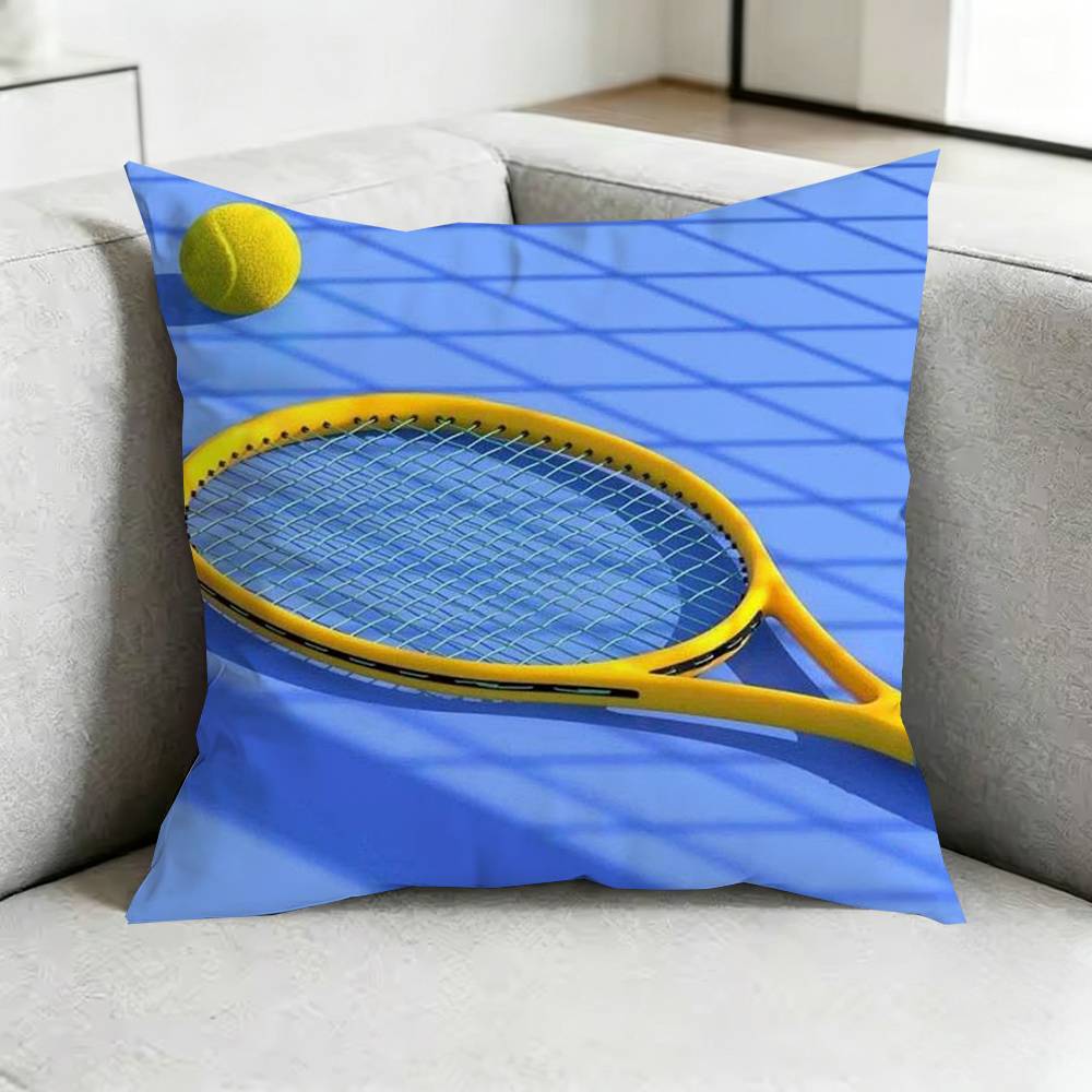 Sport Tennis Racket BALL Square DoubleSided Printed Pillow Case Bedroom Bedside Pillow Sofa Cushion Cover Gift