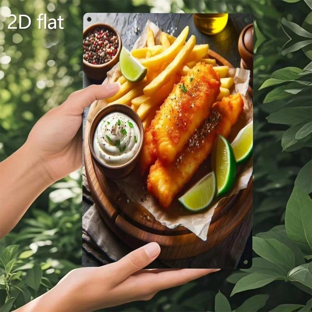 Vintage Fisch und Chips Metallwandposter 20x30cm Feuchtigkeitsbeständig Küchen Dekoration