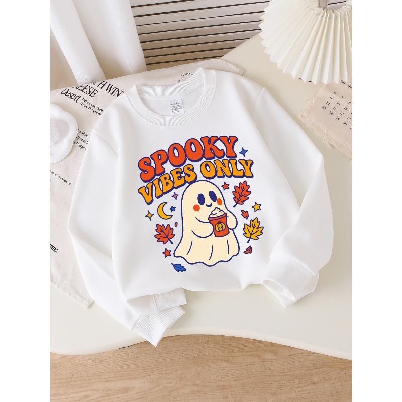 Felpa da Bambina per Halloween a Manica Lunga, Girocollo con Stampa Divertente, Top Casual, Abbigliamento Autunnale per Bambini, Adatta per Feste Dolcetto o Scherzetto e Halloween
