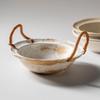 Vintage Ceramic Double-Handled Salad Bowl with Hemp Rope Design