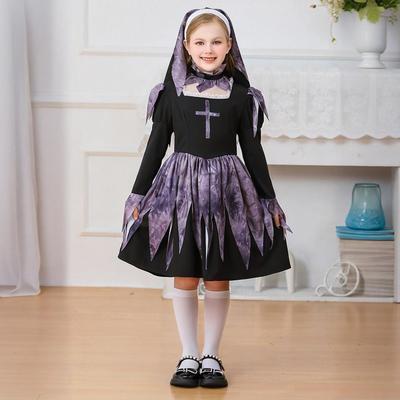Halloween Style Cross Children's Fashion Dress Children's Products Girls Skirt Color Matching Long Sleeve Dress Cosplay Dress Up