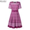 ZANZEA Damen Lässig Rundhals Sommer Kurzarm Print Kleid