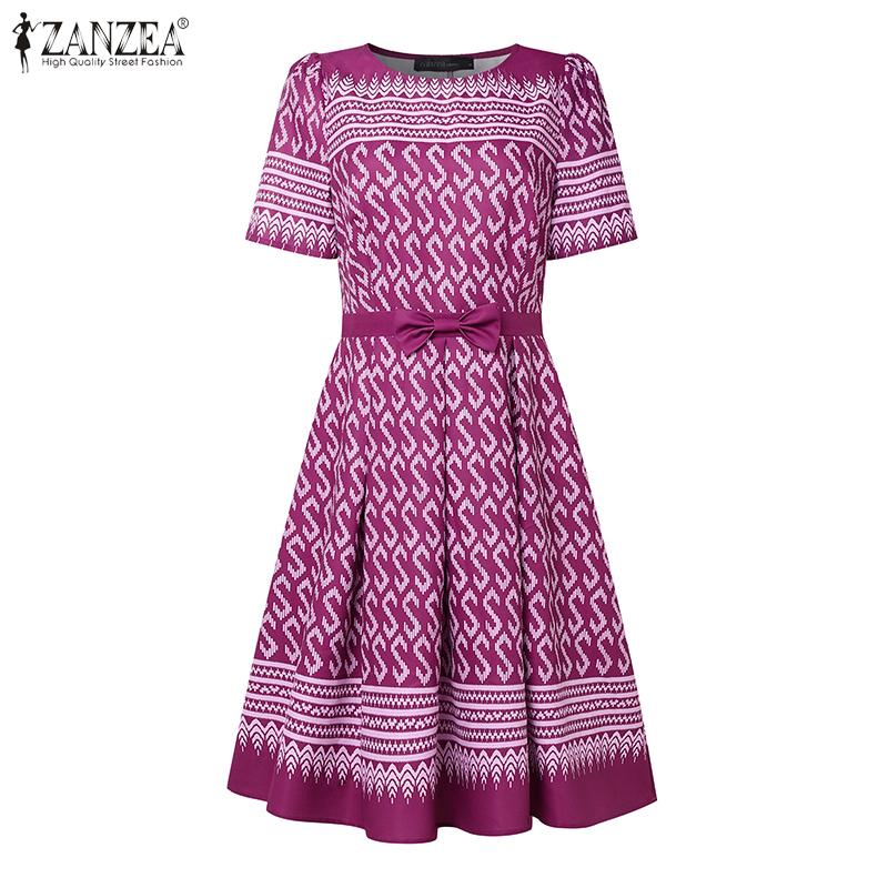 ZANZEA Women Casual Round Neck Summer Short Sleeve Print Dress