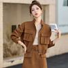 Short stand-up collar suede jacket women's, autumn new casual retro jacket top