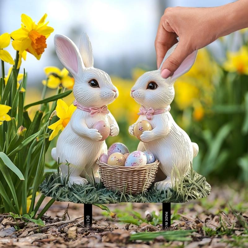 Easter Rabbit Garden Stake Acrylic Rabbit Sign Realistic Animal Figurine Suitable for Outdoor Decoration and Flower Beds