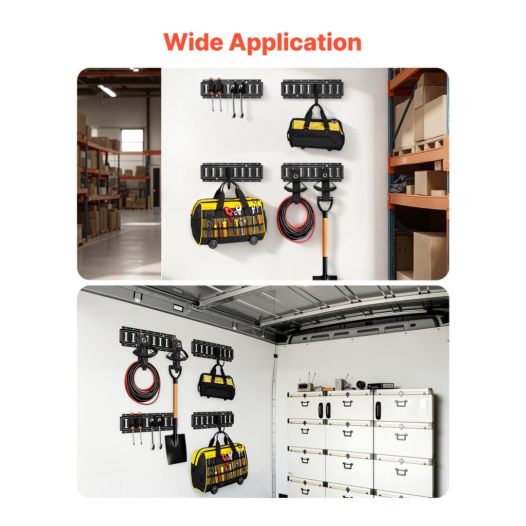 SucceBuy E-Track Tie-Down Rail Kit 4 Pcs 1.3ft E Track Rails 2 Hooks 2 Track Shelf Brackets 2 Tire Holders Fit for Vans Trailers