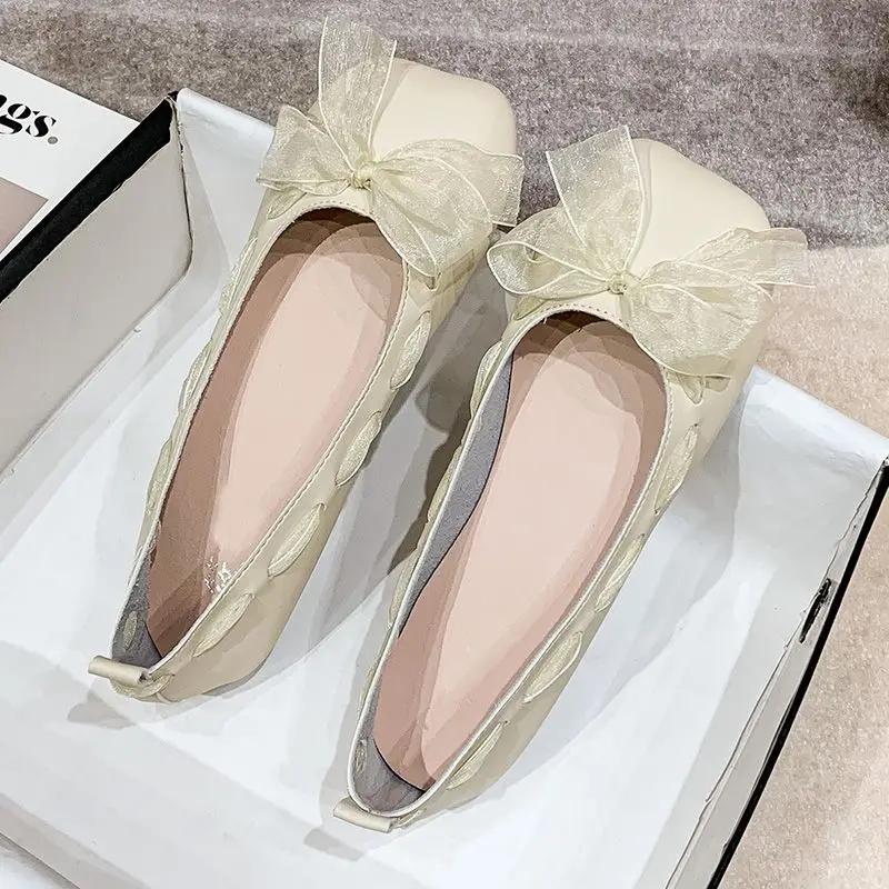 Fashion Mary Jane Women's Flat Shoes with Bow Square Toe Ladies Footwear Japanese Style Lolita Gothic Wholesale Popular On Sale Y2k Slip