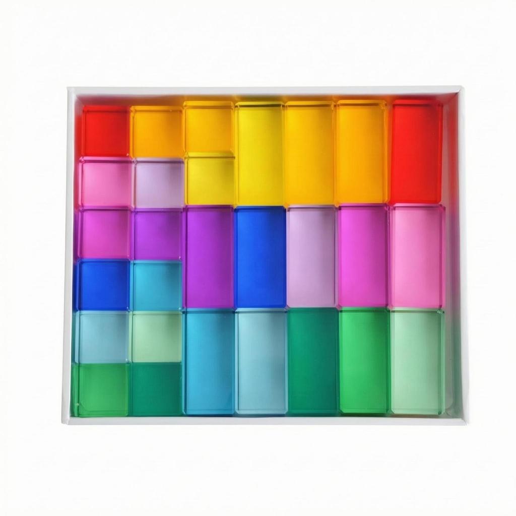 28 Pieces Rainbow Acrylic Blocks Clear Translucent Building Glossy Educational Toy