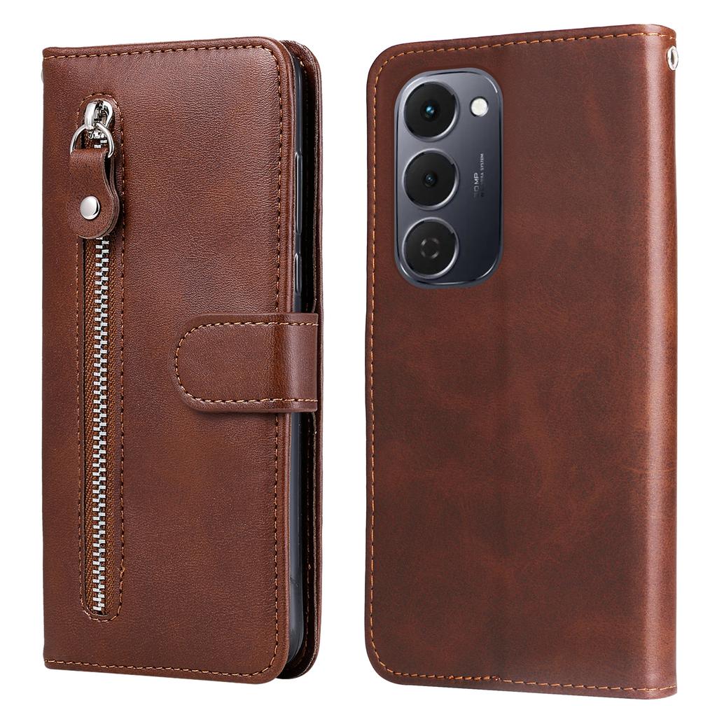 Dla TECNO Spark 40 Pro+ 4G Etui ze skóry PU z kieszenią zapinaną na zamek, portfel, pokrowiec na telefon ze stojakiem