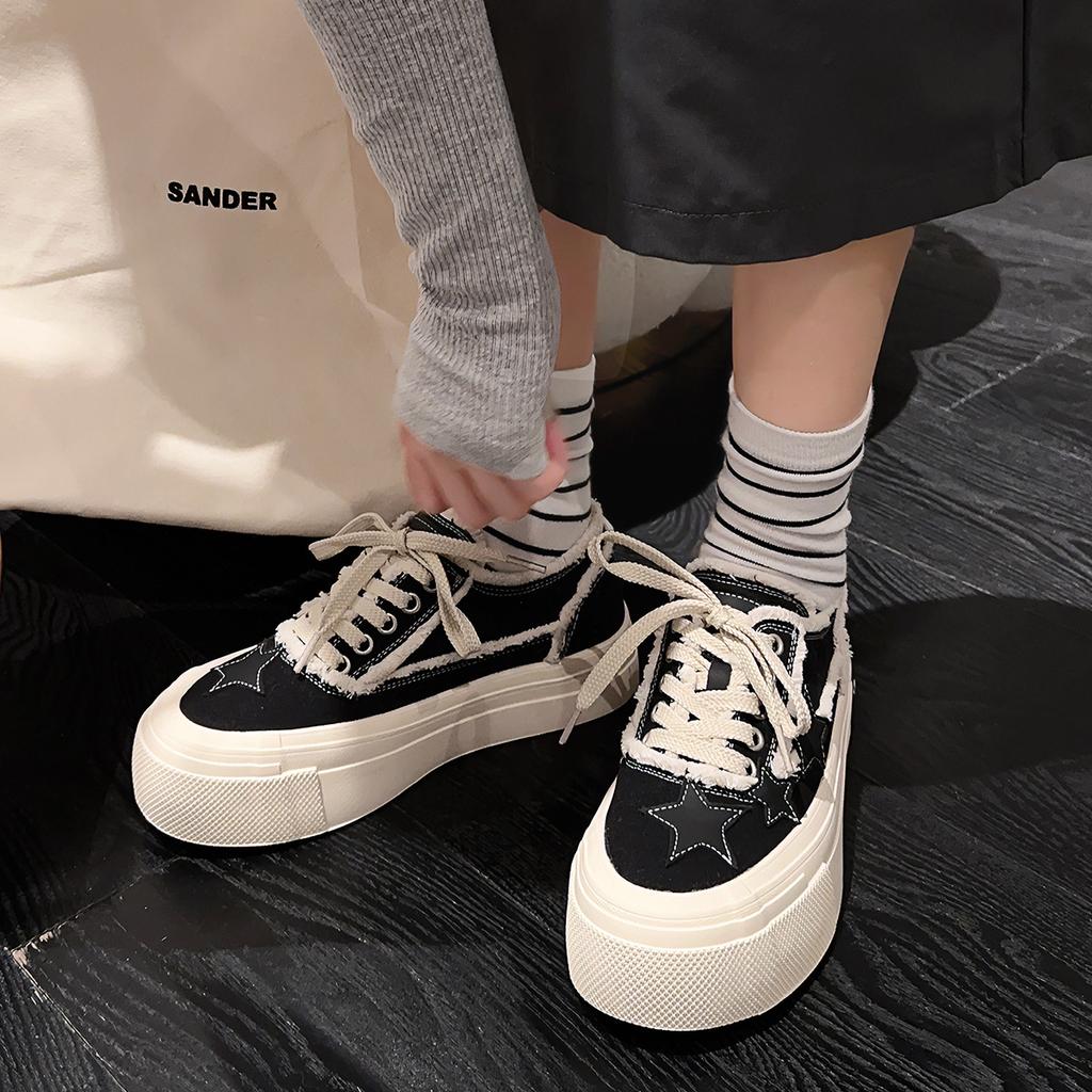 Canvas Shoes Women's New Thick-soled Low-top Student All-match Star Sneakers