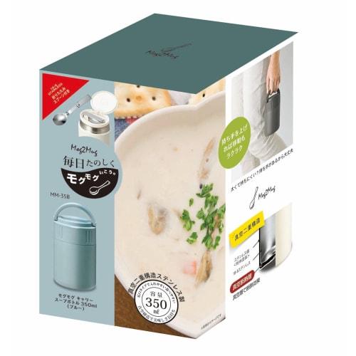 Kakusee MM-35B Soup Jar, 350ml, Blue, with Handle, Stainless Steel Spoon, Double-Layer Vacuum Wall, Keeps Hot or Cold, Approx. 9cm Diameter X 13.5cm H