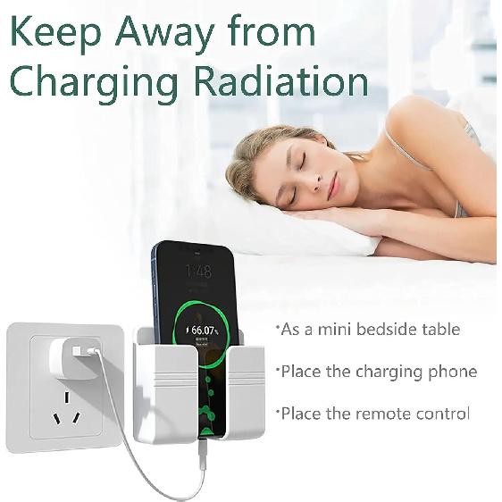 Smartphone Charging Station Wall Mount Multifunction Dock Storage Organizer Box Remote Control Holder Shelf Bracket Space Cup Holders 5