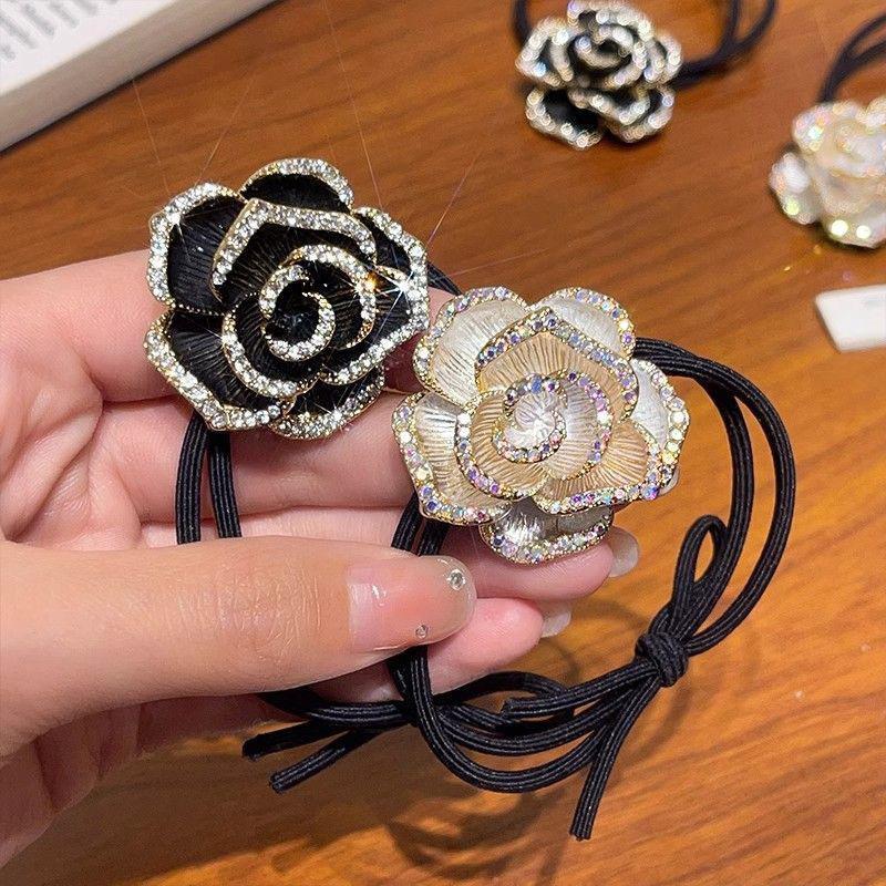 1 Stück Niedliche Blume Rutschfestes Nicht-Ziehendes Haaraccessoire Damen Elastisches Stirnband mit Diamant-Kamelien-Haargummi