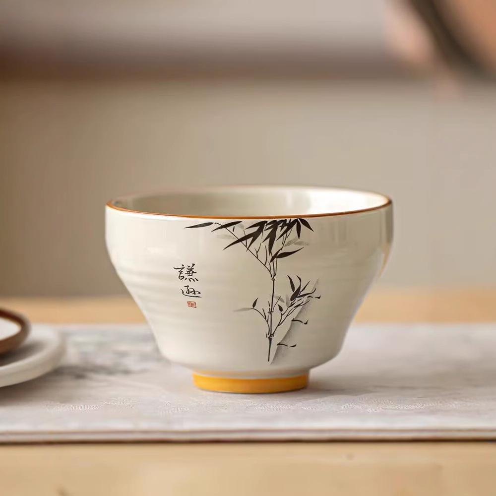 Plant Ash Ink Bamboo Large Master Cup Single Ceramic Household Tea Cup Tea Cup Tea Room Hospitality Cup Kung Fu Tea Set