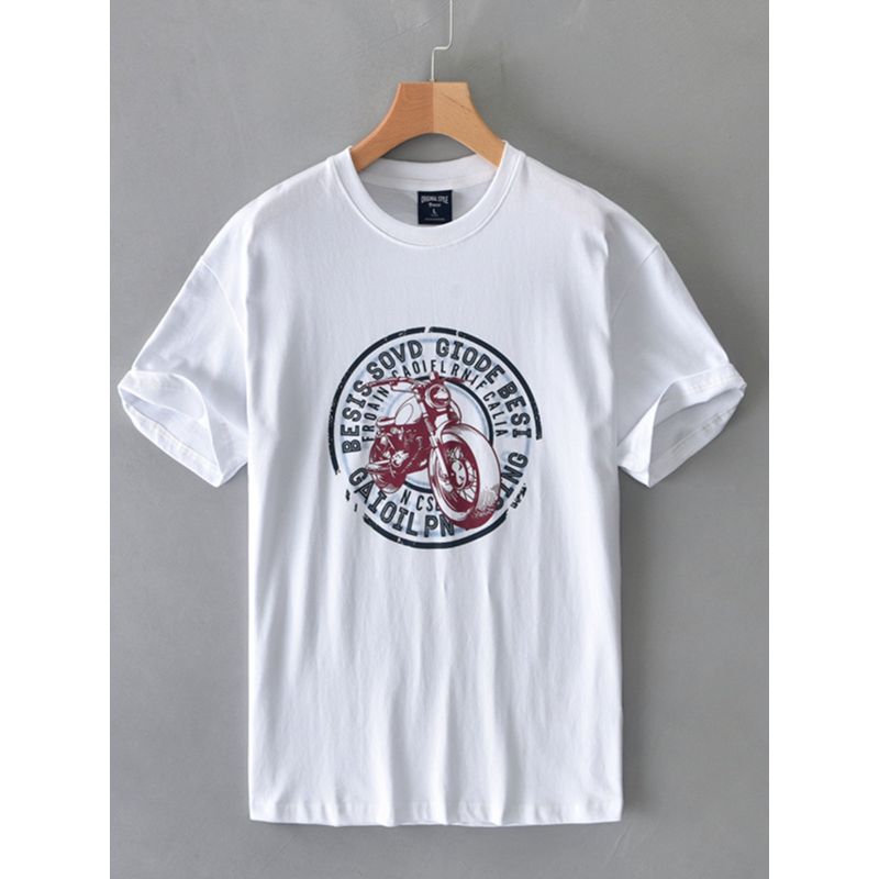 2025 Summer American Short Sleeve T-Shirt Men Heavy Weight Pure Cotton Fashion Brand Printing Parka Loose Crew Neck Half Sleeve T-shirt