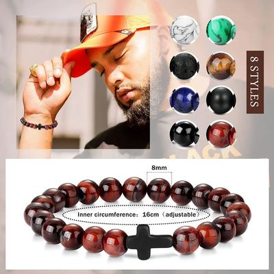 Modlitwa Mężczyźni Naturalny Kamień Drewniane Koraliki Różaniec Hematyt Krzyż Bransoletki Onyks Medytacja Bransoletka Kobiety Joga Biżuteria Homme Pulsera