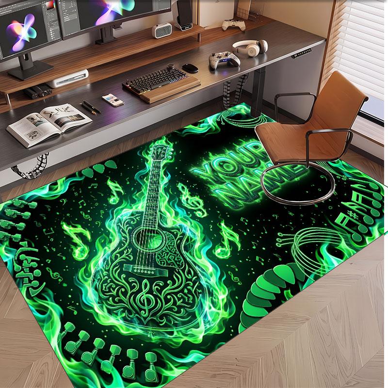Music Guitar Theme Soft Crystal Velvet Rug Custom Name & Text Print Non Slip Floor Rug for Bedroom Living Room