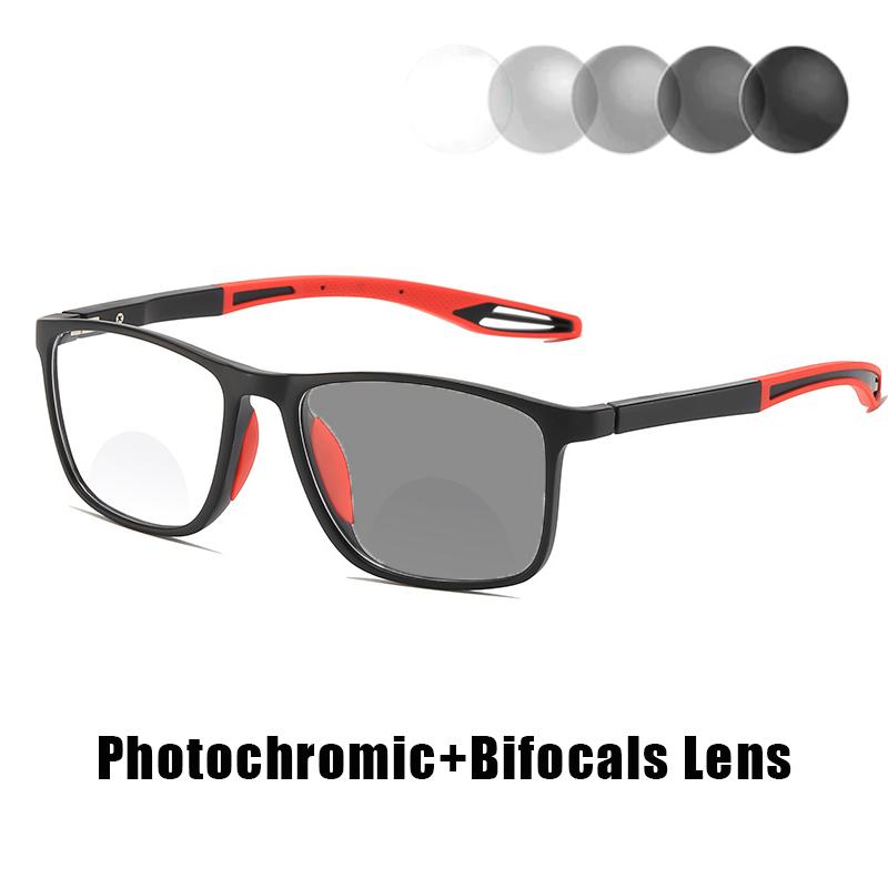 New TR90 Bifocal Reading Glasses Unisex Fashionable Photochromic Reading Glasses with High-Definition Blue Light Protection +4.0