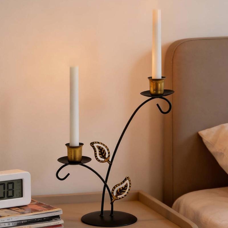 Modern Iron Flower Carving Taper Candle Holders Elegant Metal Candlestick Stand for Table Centerpieces Decoration Gift