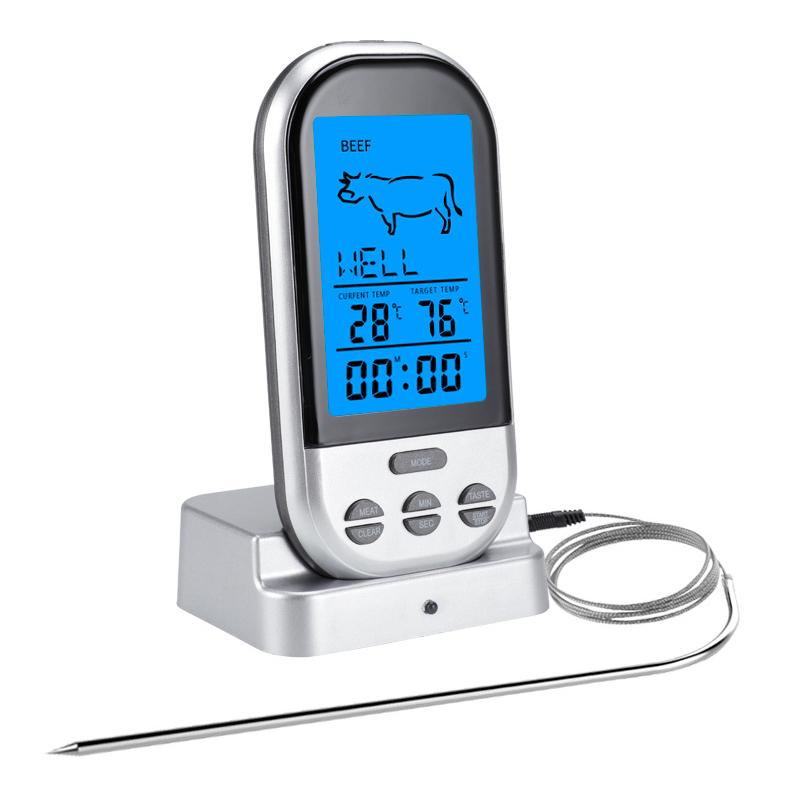 

LMETJMA Wireless Range Grill Oven Meat Thermometer Digital Thermometer with Timer and LCD Backlight Cooking Food Thermometer серебряный