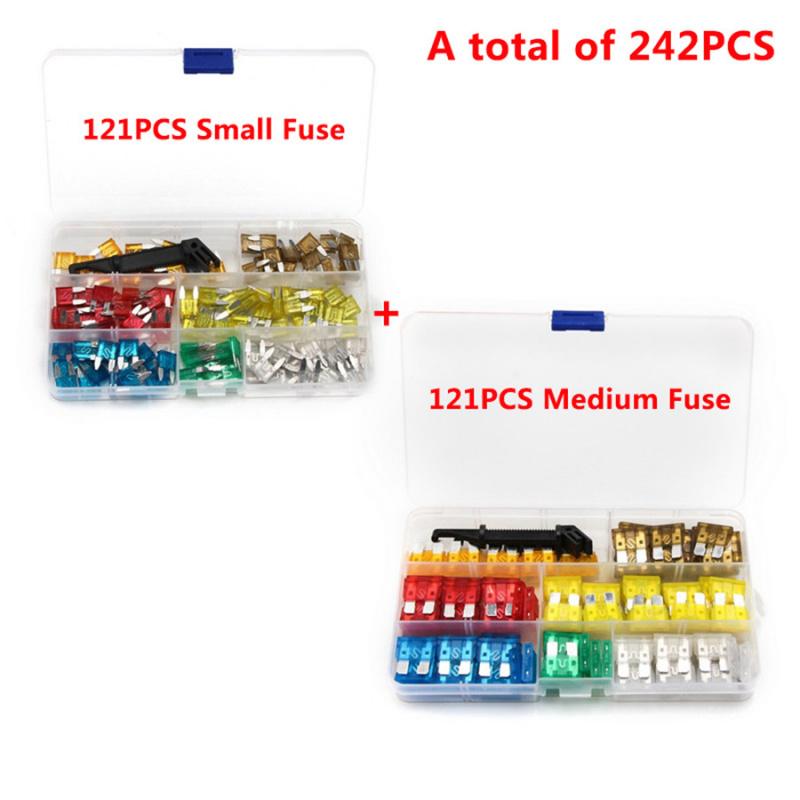 New 242 Pcs Car Blade Fuse Assortment Set 5 7.5 10 15 20 25 30A Medium + Small Size
