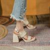 2025 new summer versatile soft leather retro word with waterproof table thick heel Roman sandals women's high heel shoes