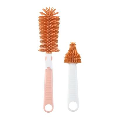 2PCS/SET 360 Degree Rotation Baby Bottle Cleaner Set Silicone Multi-functional Baby Bottle Brush Portable Removable Nipple Brush
