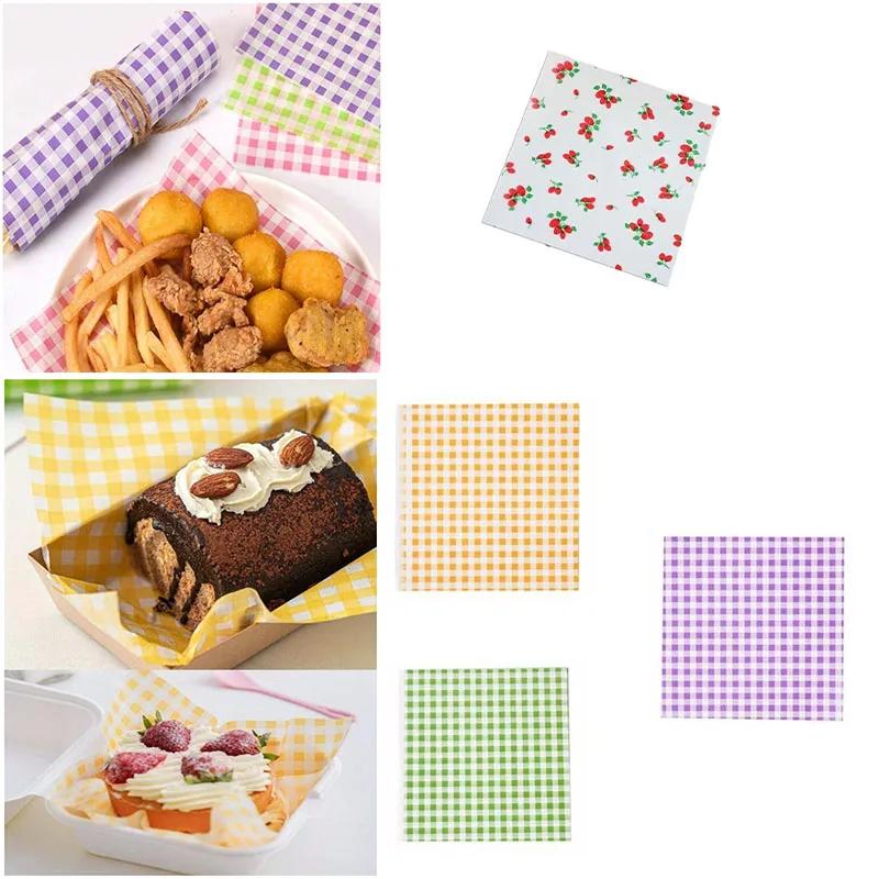 Colorful Gingham Food Wrapping Paper Waterproof and Greaseproof Wax Paper Sheets for Baking Sandwich Snacks Bread and Party Use