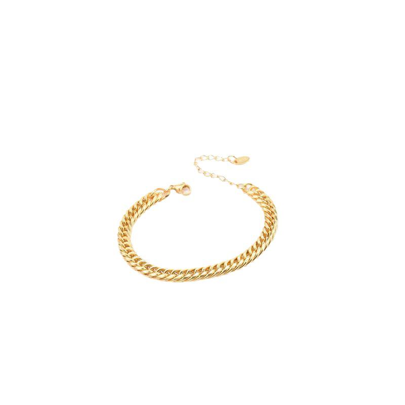 High-End Women's Fashion Woven Bracelet with Double Buckle, Square Chain, and Plain Chain in Gold Stainless Steel