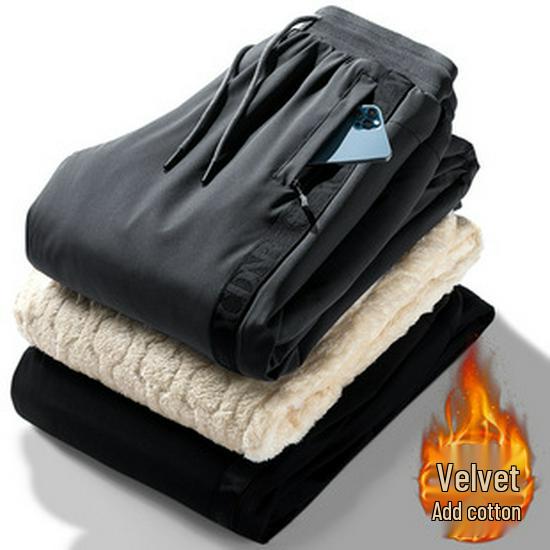 Men's Slim Fit Fleece Lined Winter Sports Sweatpants with Cuffs - Thickened Lambswool for Warmth