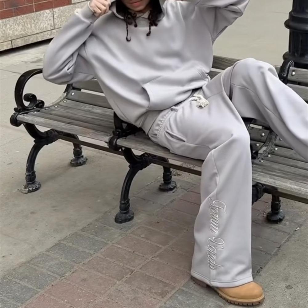 Y2K Herre Joggebukser Gotisk Trendy Dobbel Midje Unisex Joggebukser Hip Hop Amerikansk Stil Retro High Street Casual Treningsbukser