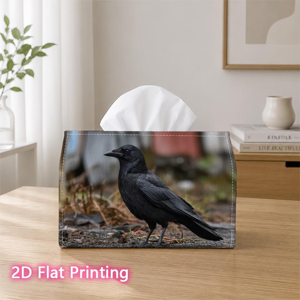 1pc 2D Flat Printed 17.78X10.92X12.95cm Tissue Box Majestic Black Crow Perched In Nature Suitable for Home, Office, Vehicle, And Party Settings CC608L