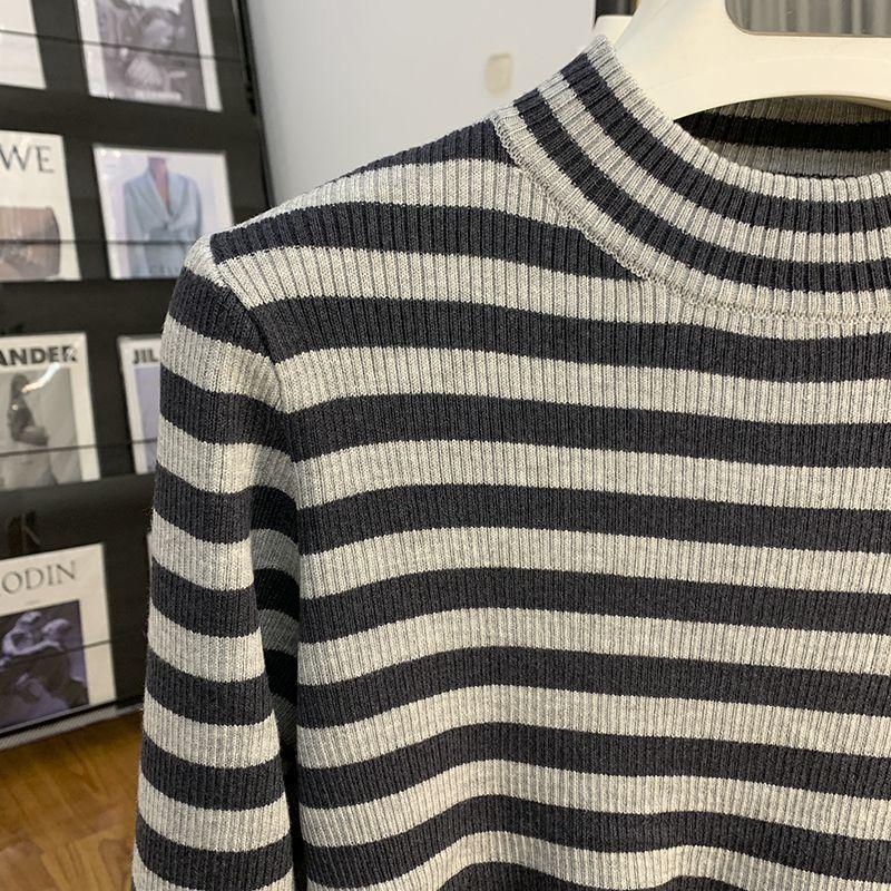 Sweater for Women Winter Thickened Pullover Stripes Warm Knitted Stretchy Long Sleeve Oversize Jumper Sweater Tops
