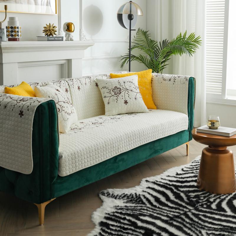 New Sijitong Fabric Cotton Quilted Embroidered Sofa Cushion Chinese Simple Double-sided Leather Sofa Cushion Towel