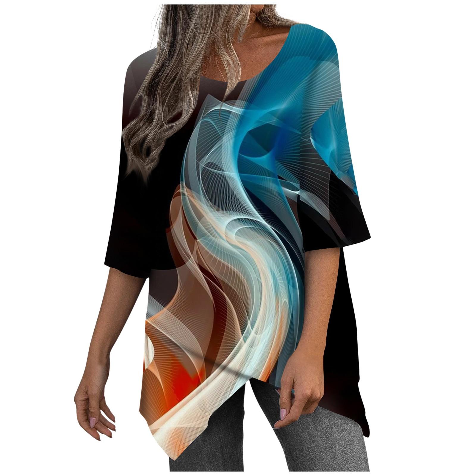 

Women s Shirt Blouse Casual Loose Shirts 3/4 Sleeve Print Round Neck Tops Print Tops T-shirts Tee XXXL чорний
