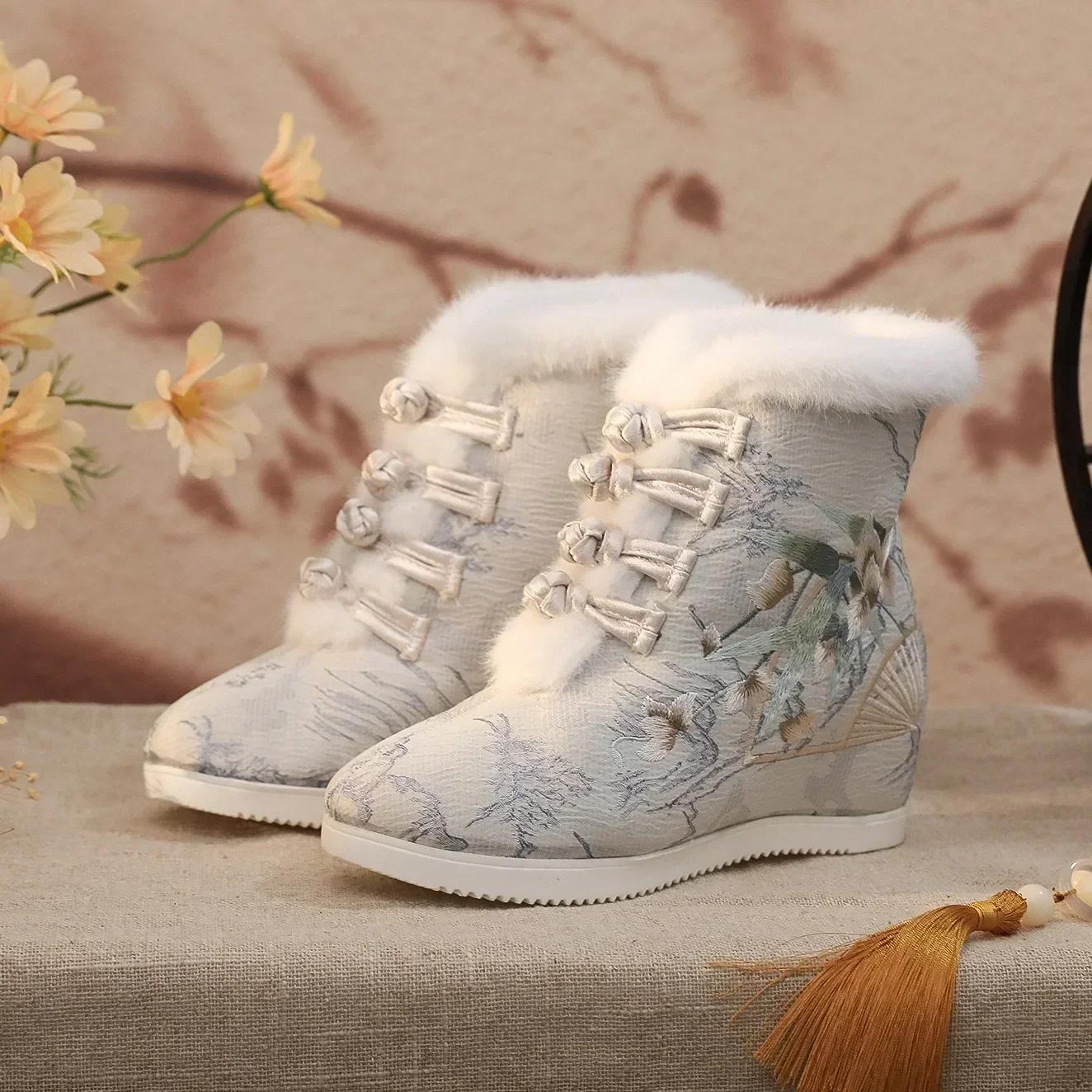 

Модная женская обувь Вышивка Обувь Ханфу для женщин Этнический стиль Уличная одежда Зима Сохраняет тепло Винтажный китайский стиль Повседневная 38 серый