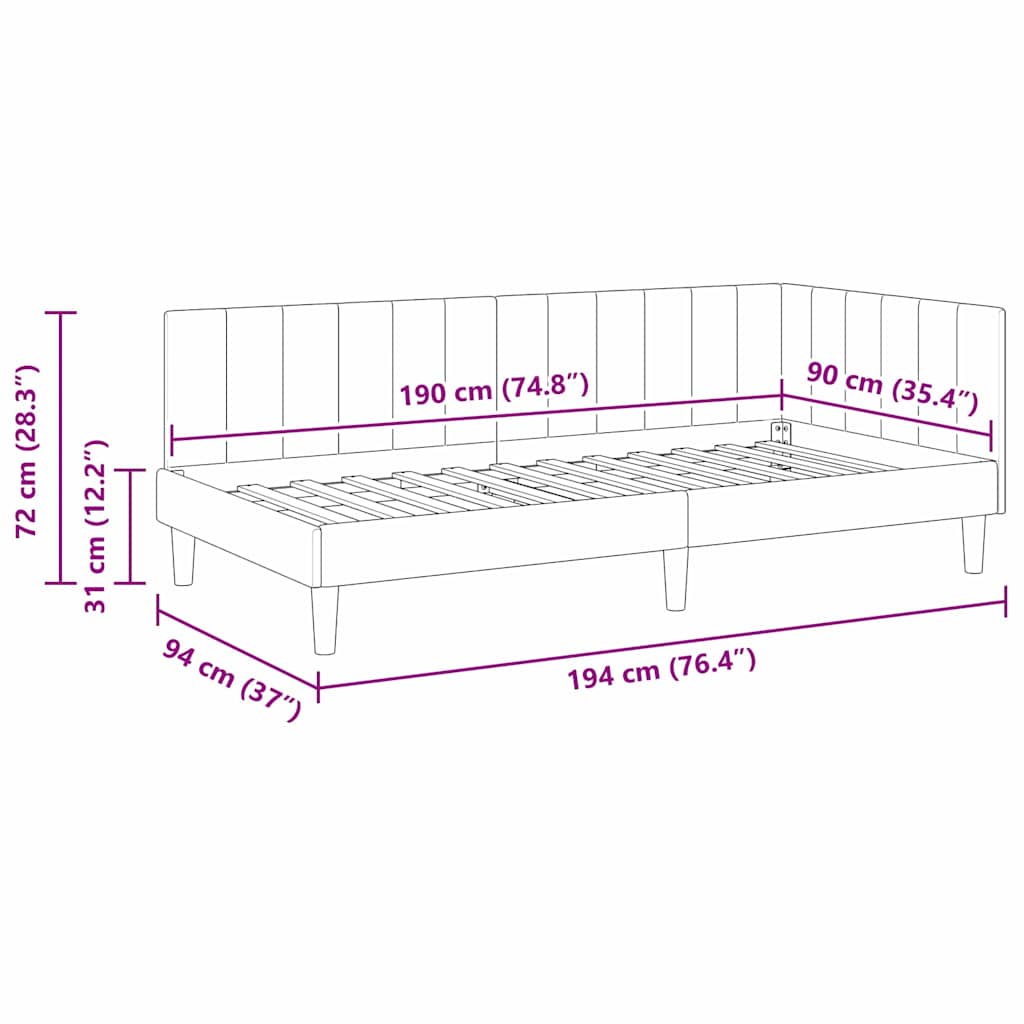 L Shaped Bed Frame with Headboard Dark Gray 90 Cm X 190 Cm Velvet