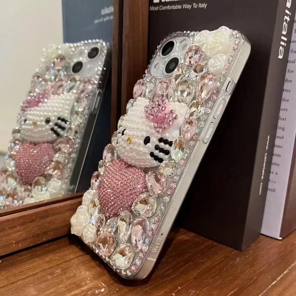 DIY Full Diamond Hello Kitty Applies To Apple 16 Mobile Phone Case Apple 14PROMAX All-inclusive 14 Premium 13 Cute 12P