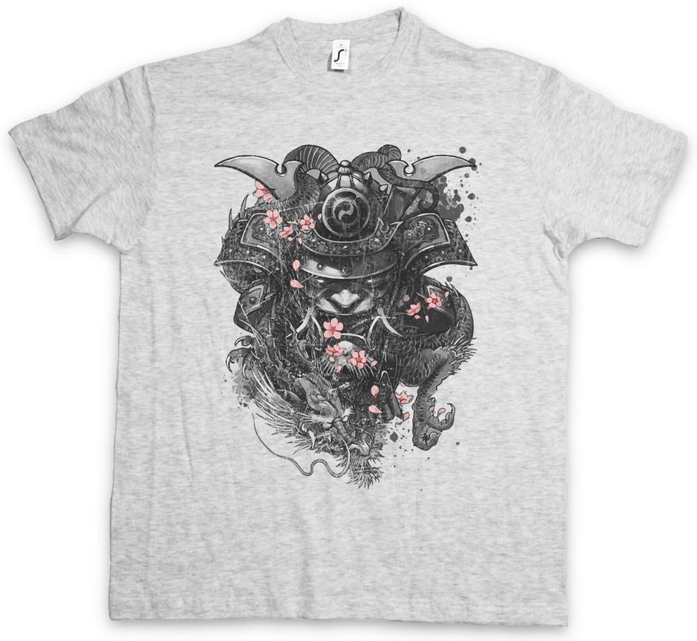 SAMURAI CHERRY BLOSSOMS T-SHIRT Ninja Shogun Warrior Helmet Armor Sword Japan