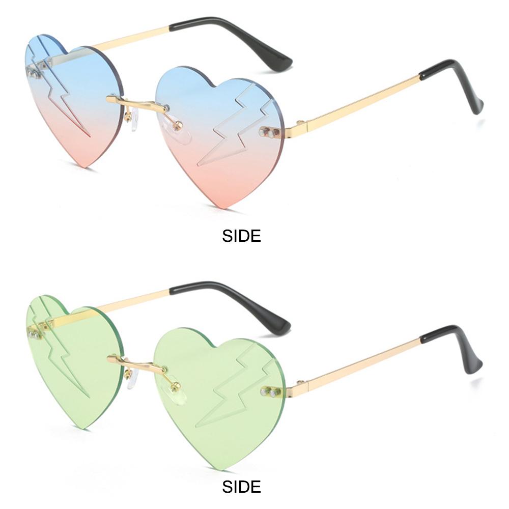 Metal Halloween Glasses Frameless Gradient Heart Shades Lightning Heart Sunglasses  for Women & Men