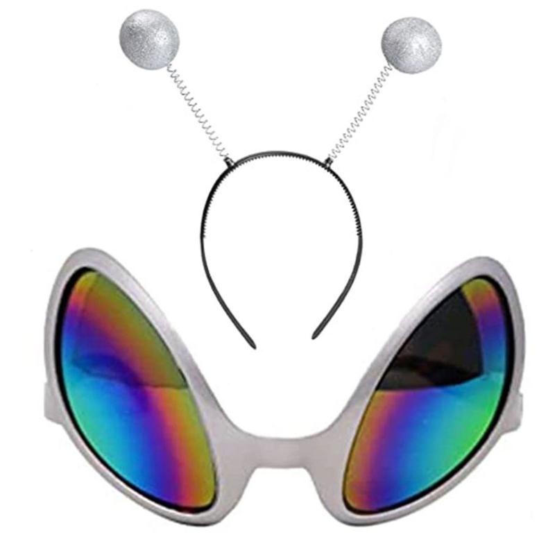 Space Theme Costume Alien Headband and Glasses Set Funny Alien Costume Accessories Martians Antenna Headband Bopper