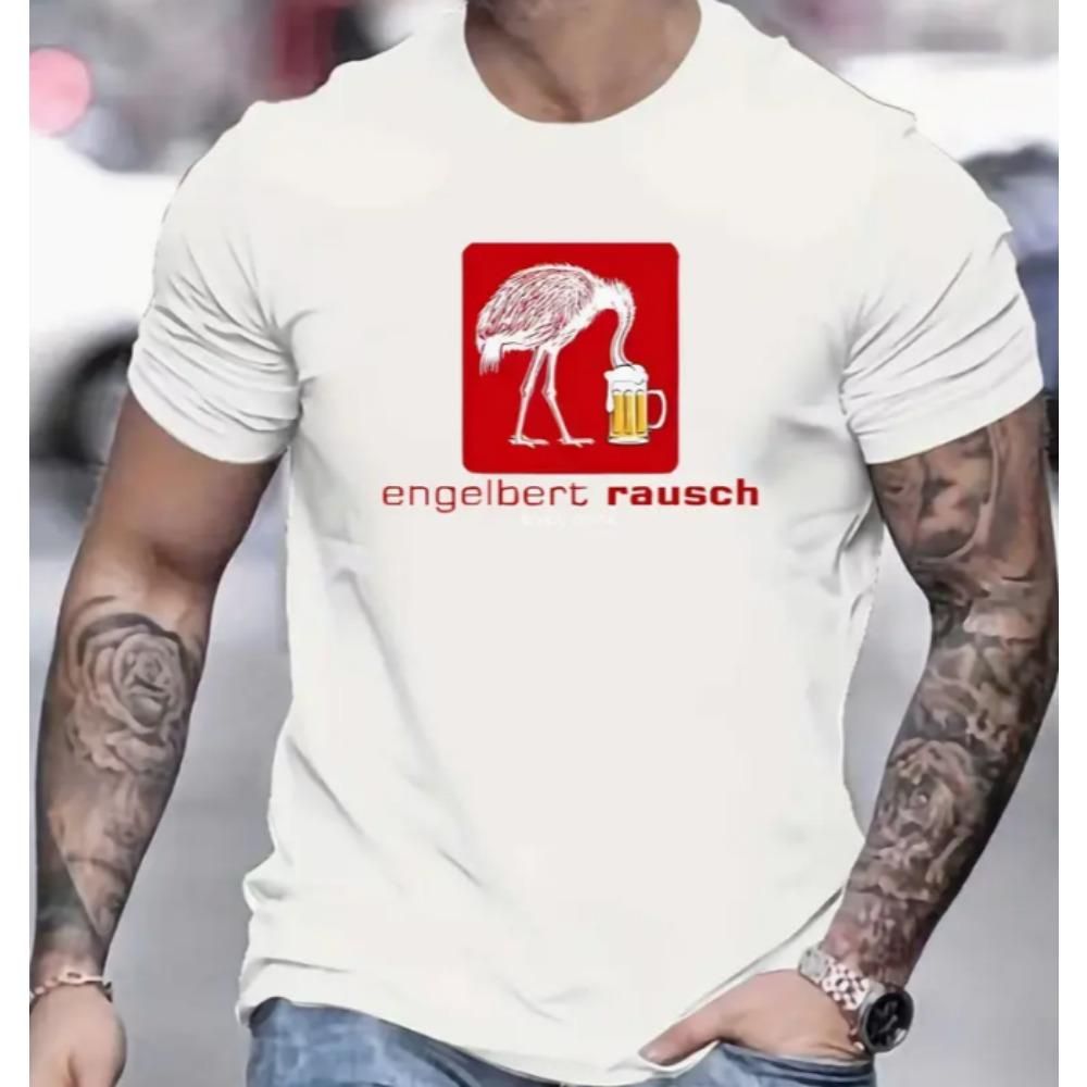 Men Black Cotton Blend T-Shirt Summer Tee with Red White Beer Crane Graphic Breathable Shirt for Beer Lovers Men Clothing
