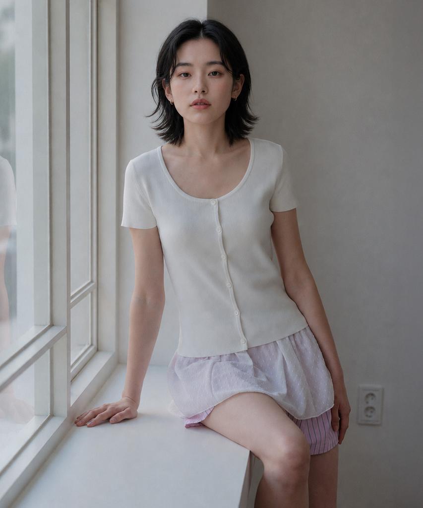 Pelote U-Neck Short Sleeve Cardigan (2 Colors)