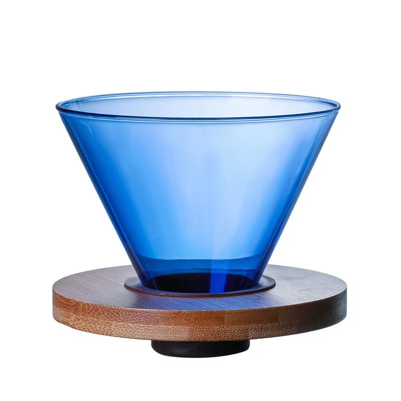 Hoge Borosilicaat Glazen Glanzende Streep Koffiefilterbeker Koffiepot met Houten Dienblad, Waaiervormige Trechter V60 Filterpapier single