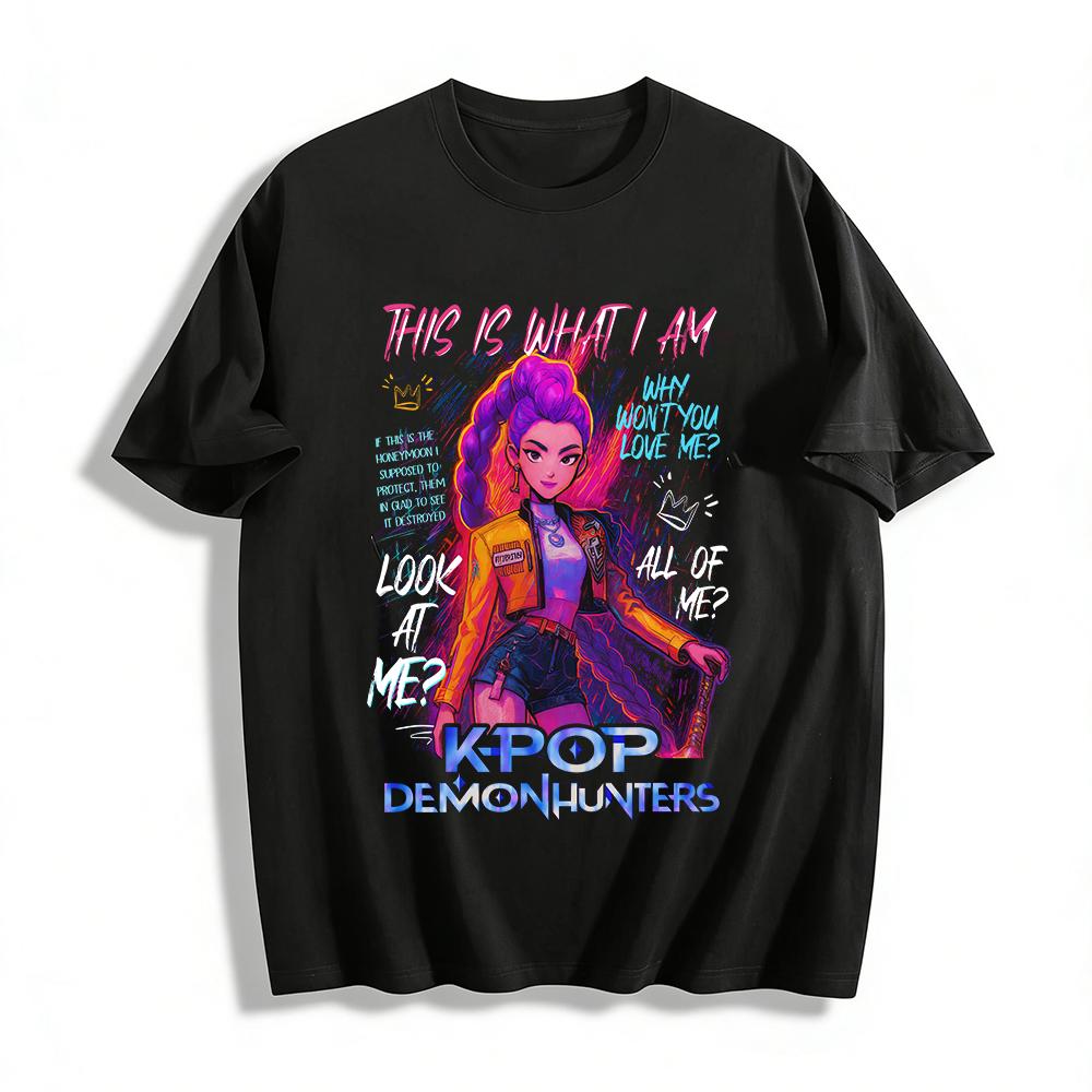 

Kpop Demon Hunters Purple Hair Girl Print Top Trendy Street Style Cool Casual T-shirt Pure cotton T-shirt XXS
